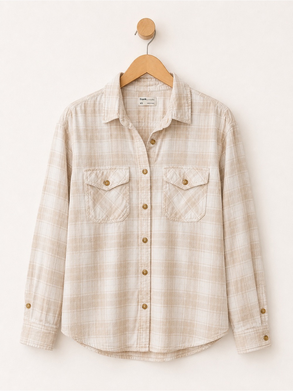 Frank & Oak 100% organic cotton Beige Plaid Button-Up Shirt